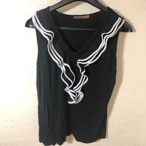 Black ruffled sleeveless blouse